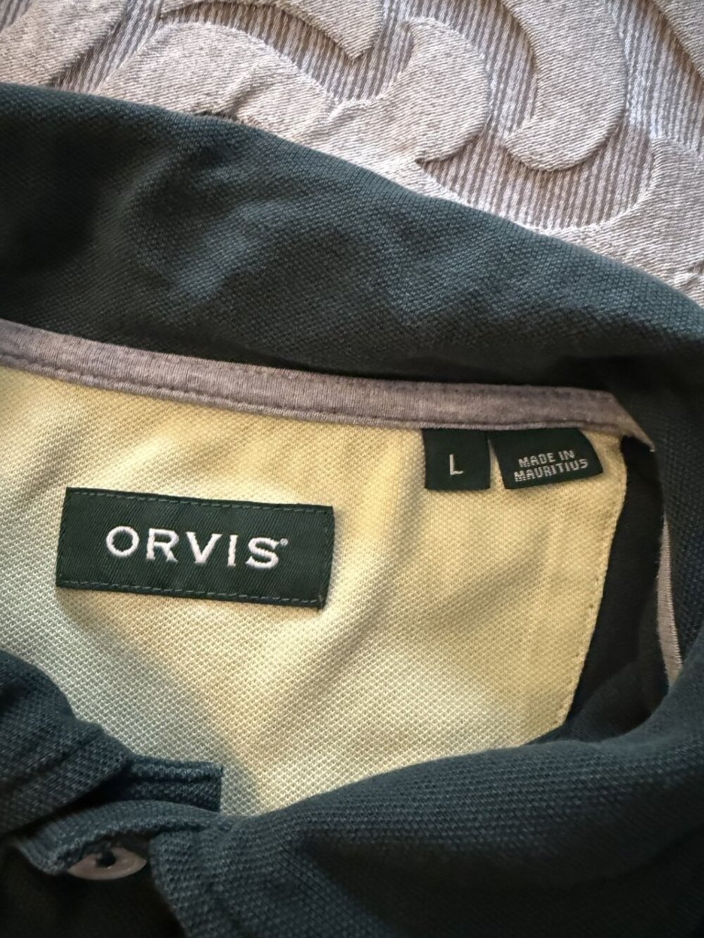 Orvis Mens Solid Dark Green Heavy Cotton Polo Shirt Size Large Short Sleeve - Picture 4 of 7